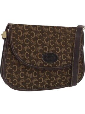 CELINE C Sulky Shoulder Bag Canvas Brown Gold